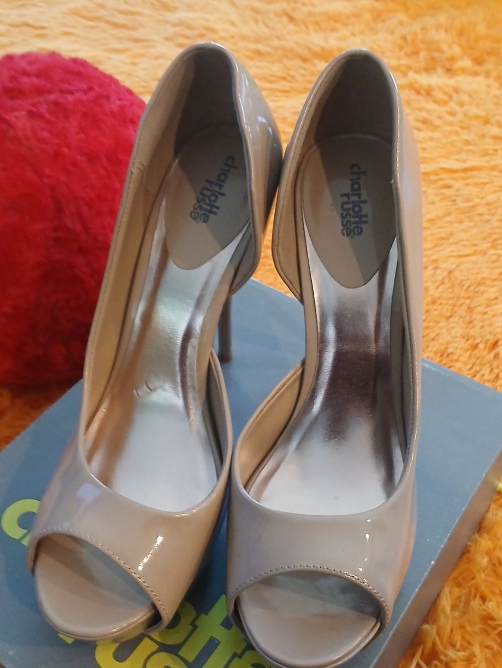Charlotte Russe Women's Nude Patent Peep-Toe Heels